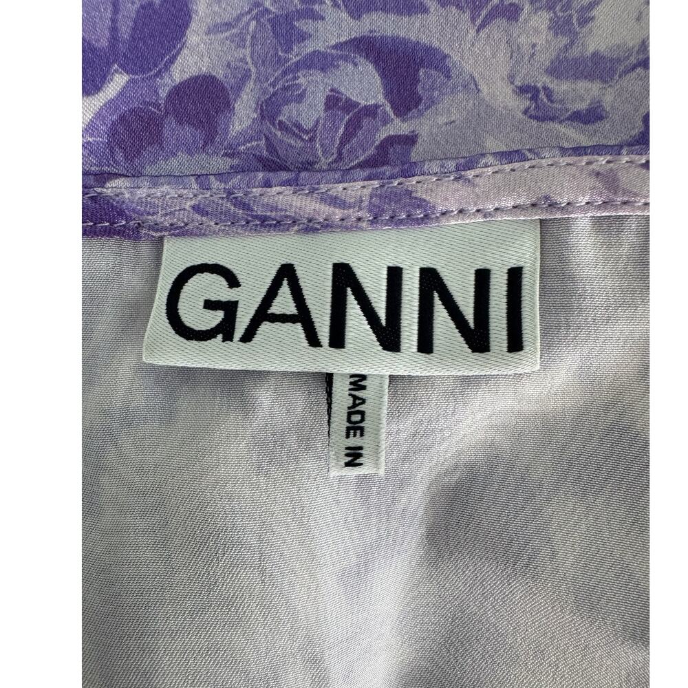 GANNI Heavy Satin Top + Pierced Detail Skirt Set violet tulip size 42 US 10/12 - Picture 11 of 16